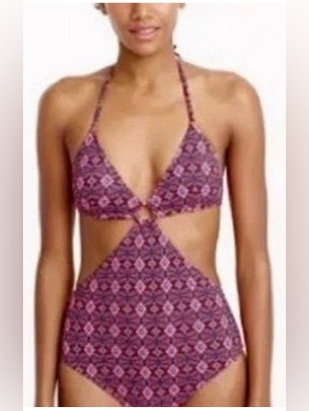 J. Crew Purple Patterned Halter One-Piece Swimsuit